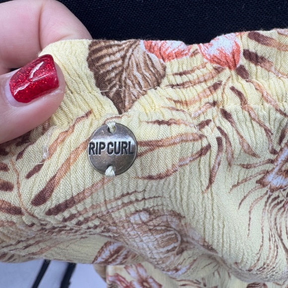 Ripcurl Dress Women Large Yellow Floral Spaghetti Straps Tropical 90s Cottage - Picture 6 of 10